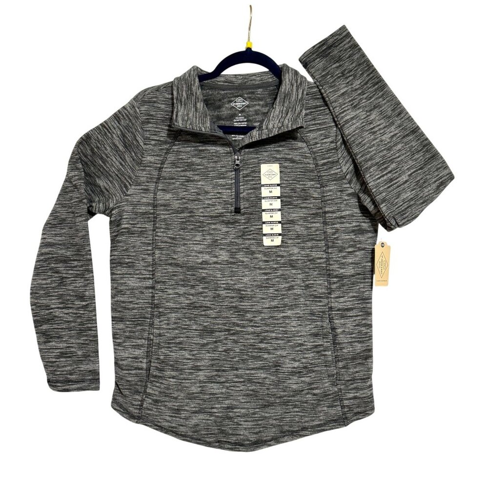 NEW St. Johns Bay Womens M Stretch Heather Gray Classic Quarter-Zip Pullover‎